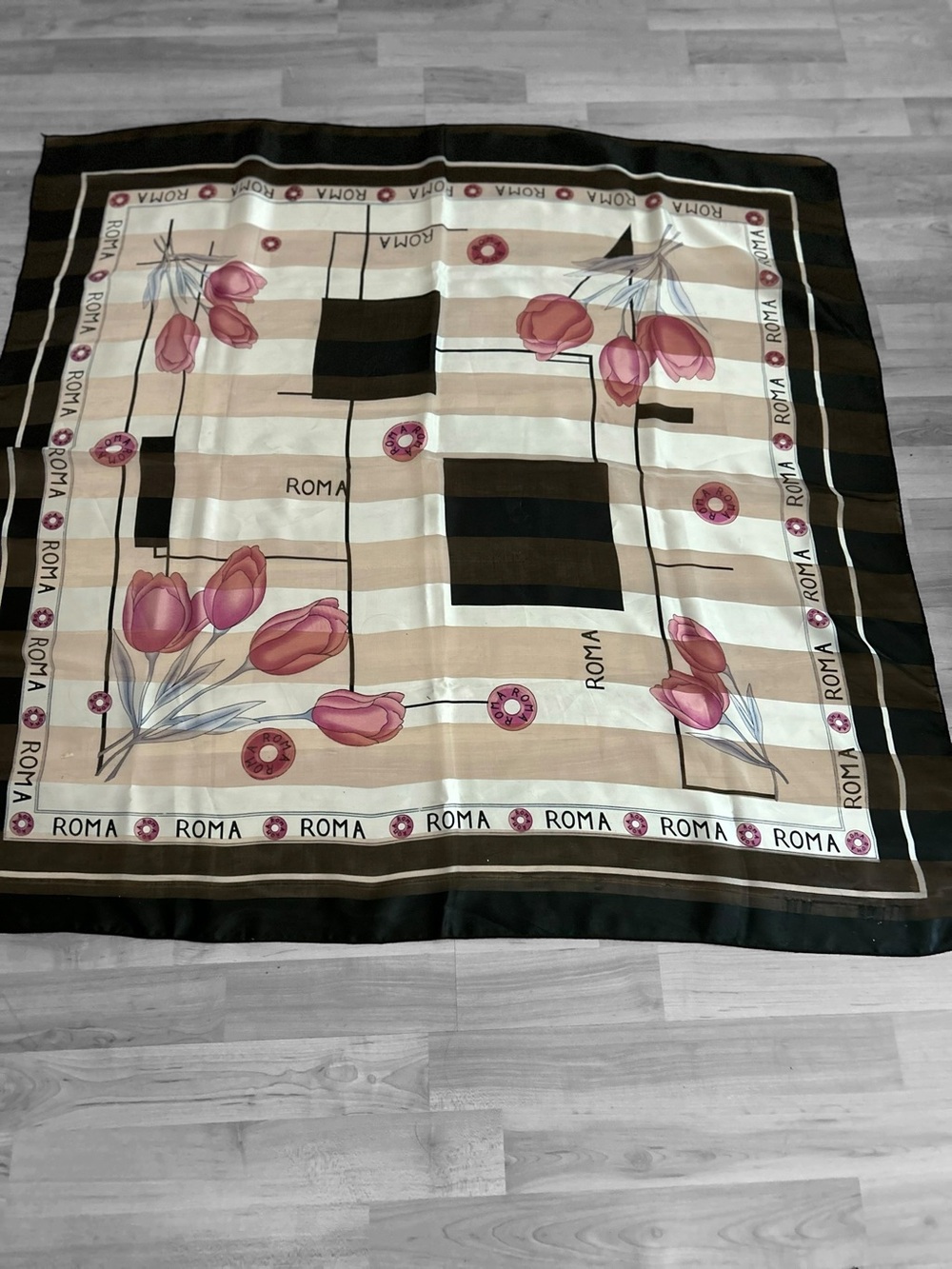 Large Vintage Graphic Scarf Tulips Roma Italy